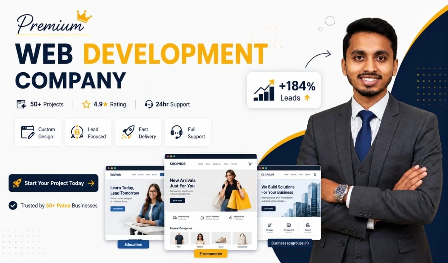A clean three-page website layout focused on conversion